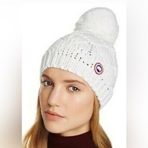 Canada Goose White-Blanc Cable Merino Wool Pom Pom Beanie Hat